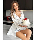 Floral Patterned Thin Strappy Satin Nightgown Robe Set 1514
